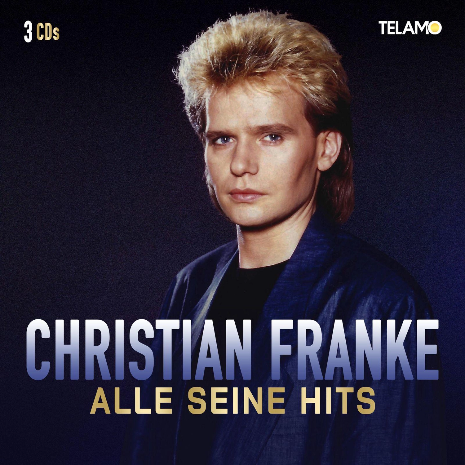CF Christian Franke - Musiker - Albumcover mit einem Porträt von Christian Franke mit gestyltem blonden Haar, der eine dunkle Jacke trägt, Titel 'Alle Seine Hits' mit '3 CDs' und Telamo-Logo.